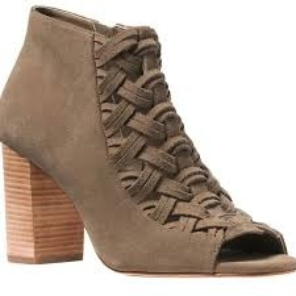 Michael Kors 6M WESTLEY Suede Leather Peep Toe Woven Ankle Boots Block Heel‎